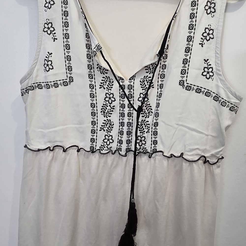 Tempted Hearts White Tank with Black Embroidered Trim